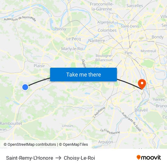 Saint-Remy-L'Honore to Choisy-Le-Roi map