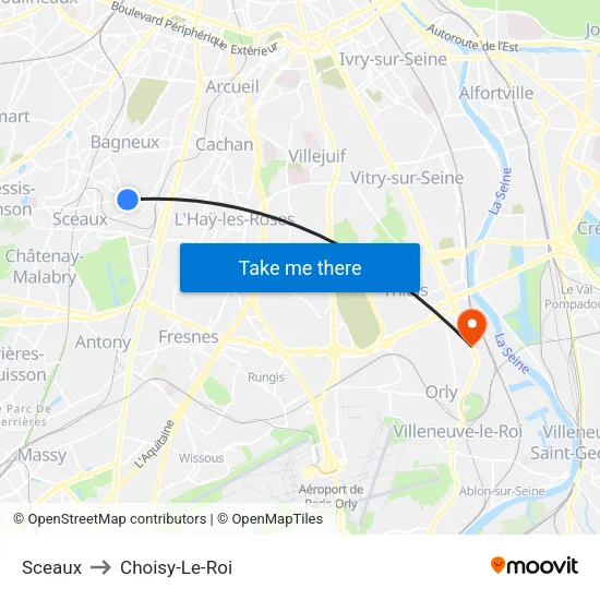 Sceaux to Choisy-Le-Roi map