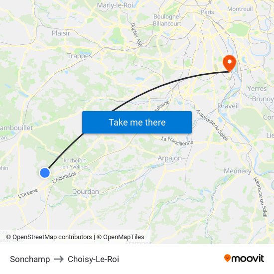 Sonchamp to Choisy-Le-Roi map