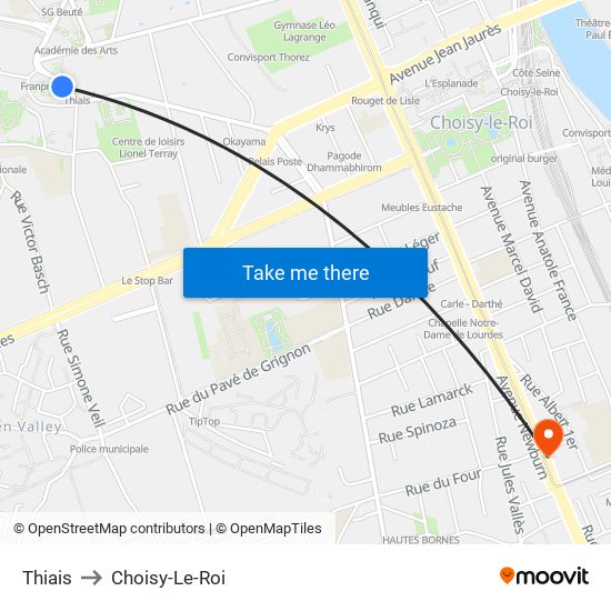 Thiais to Choisy-Le-Roi map