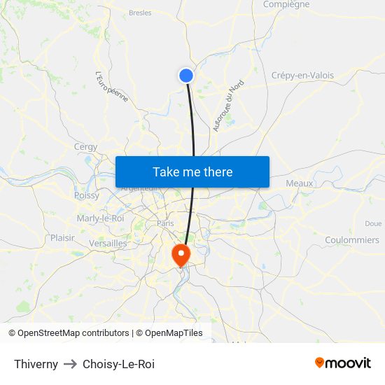 Thiverny to Choisy-Le-Roi map