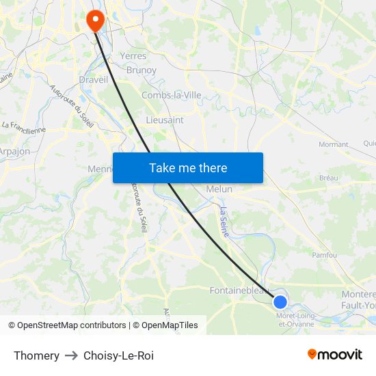 Thomery to Choisy-Le-Roi map