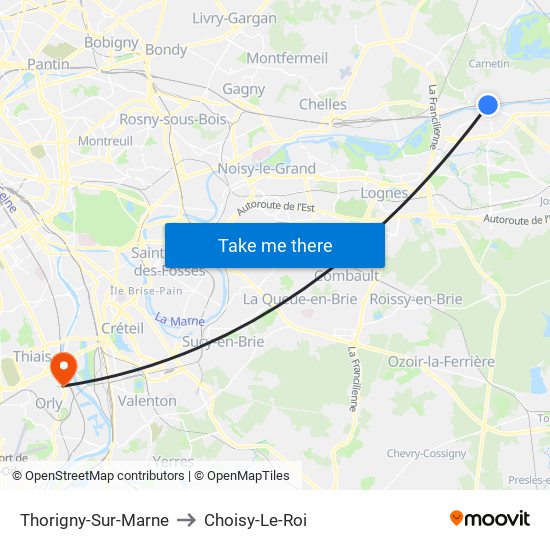 Thorigny-Sur-Marne to Choisy-Le-Roi map