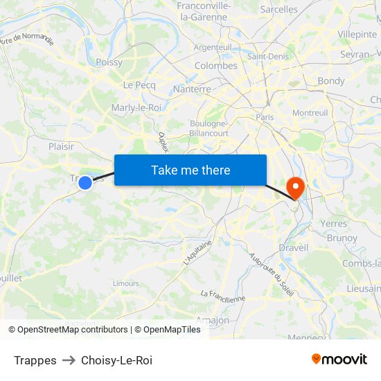 Trappes to Choisy-Le-Roi map