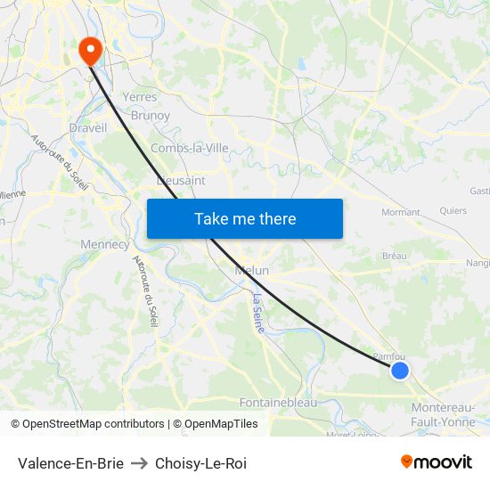 Valence-En-Brie to Choisy-Le-Roi map