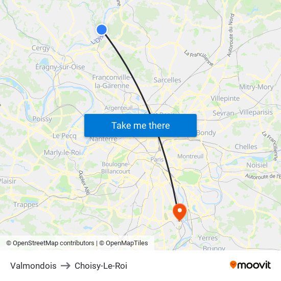 Valmondois to Choisy-Le-Roi map