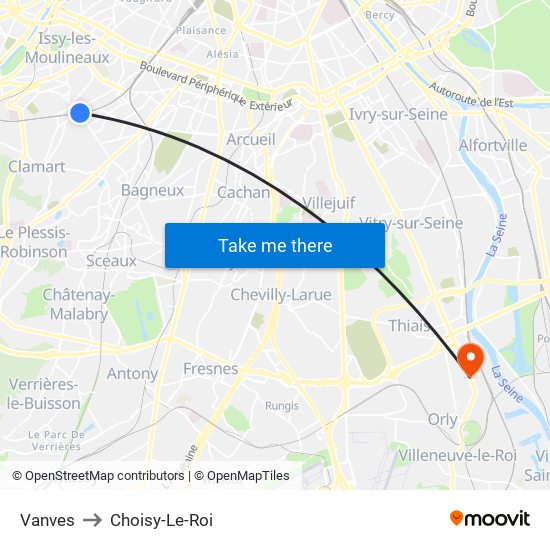 Vanves to Choisy-Le-Roi map