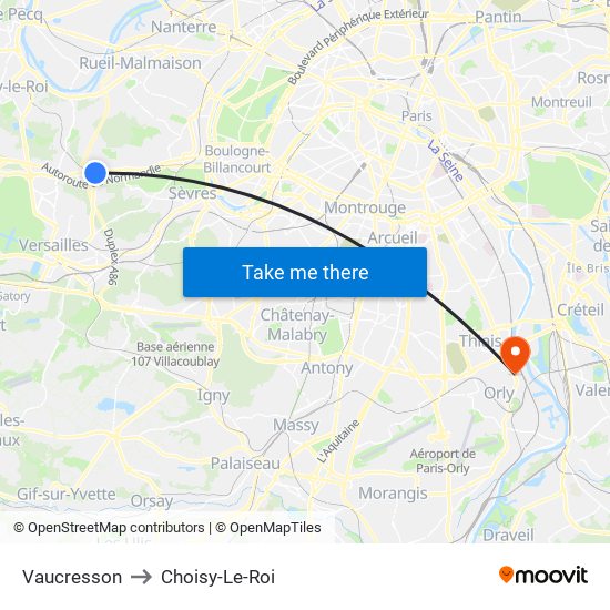 Vaucresson to Choisy-Le-Roi map