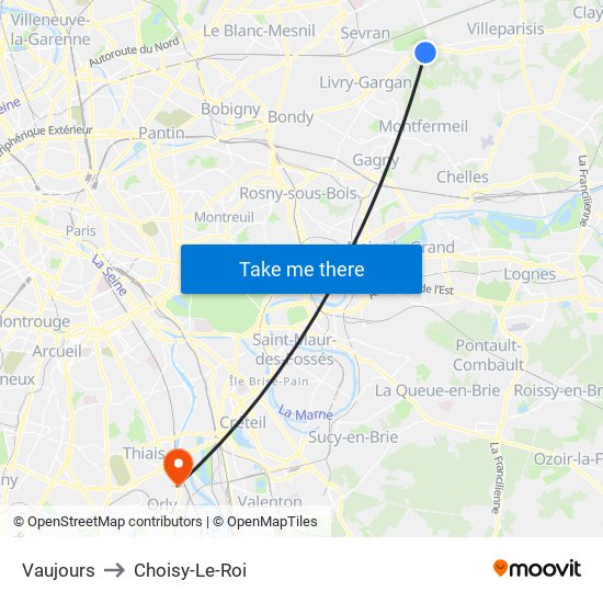Vaujours to Choisy-Le-Roi map