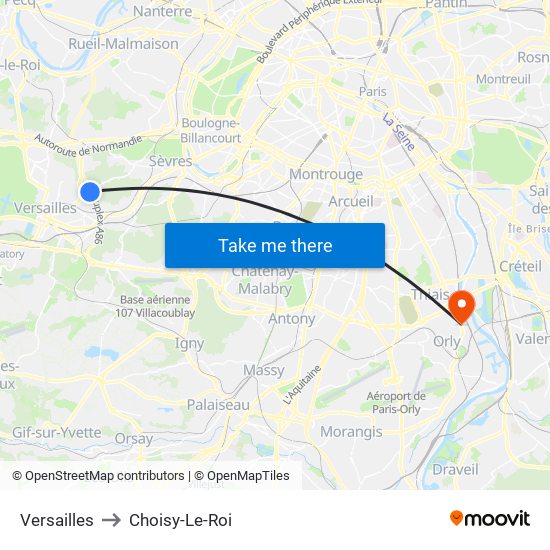 Versailles to Choisy-Le-Roi map