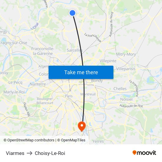 Viarmes to Choisy-Le-Roi map