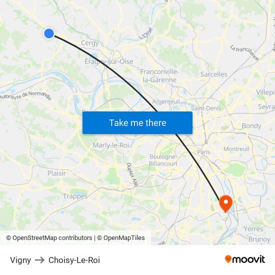 Vigny to Choisy-Le-Roi map