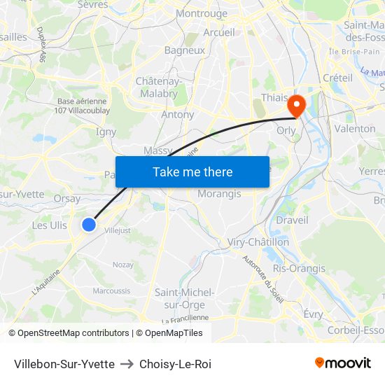 Villebon-Sur-Yvette to Choisy-Le-Roi map