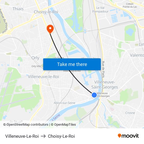 Villeneuve-Le-Roi to Choisy-Le-Roi map