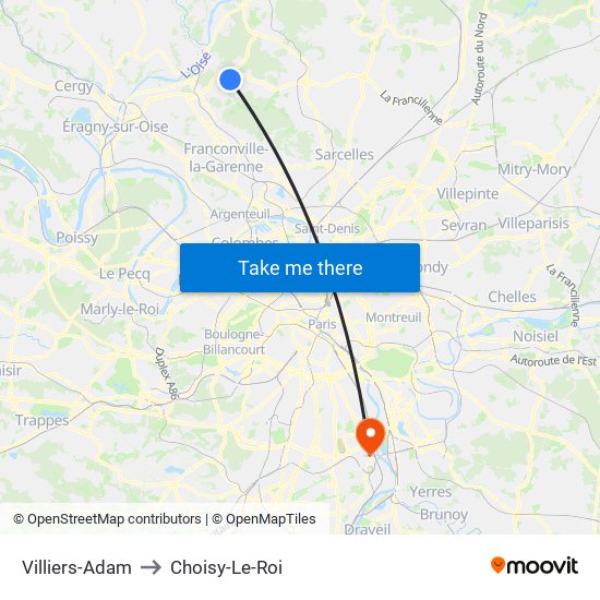 Villiers-Adam to Choisy-Le-Roi map