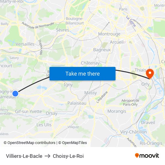 Villiers-Le-Bacle to Choisy-Le-Roi map