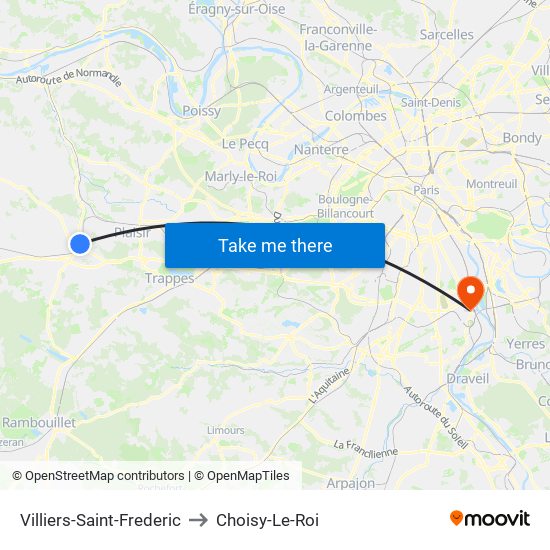 Villiers-Saint-Frederic to Choisy-Le-Roi map
