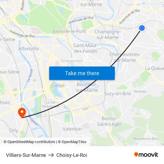 Villiers-Sur-Marne to Choisy-Le-Roi map