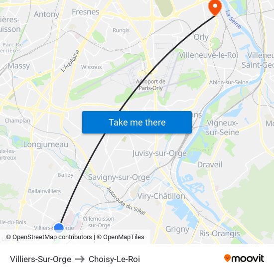 Villiers-Sur-Orge to Choisy-Le-Roi map