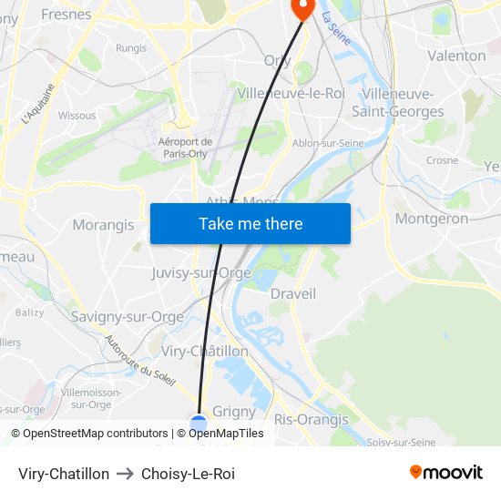 Viry-Chatillon to Choisy-Le-Roi map