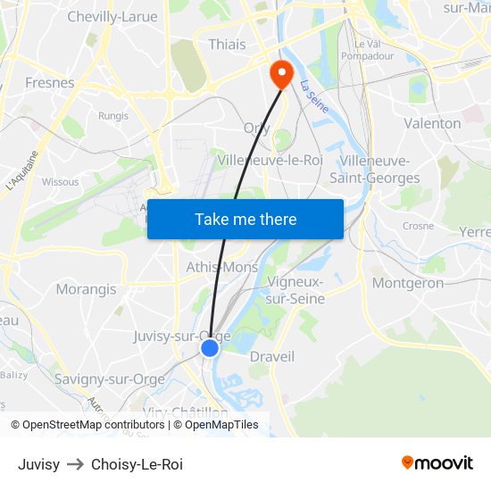 Juvisy to Choisy-Le-Roi map