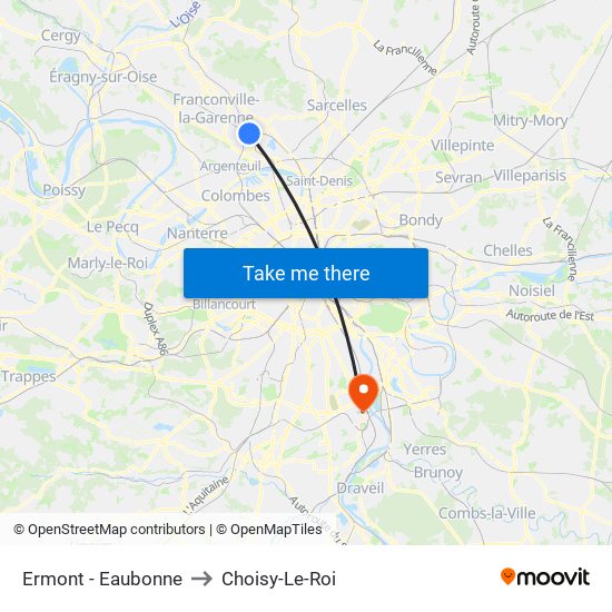 Ermont - Eaubonne to Choisy-Le-Roi map