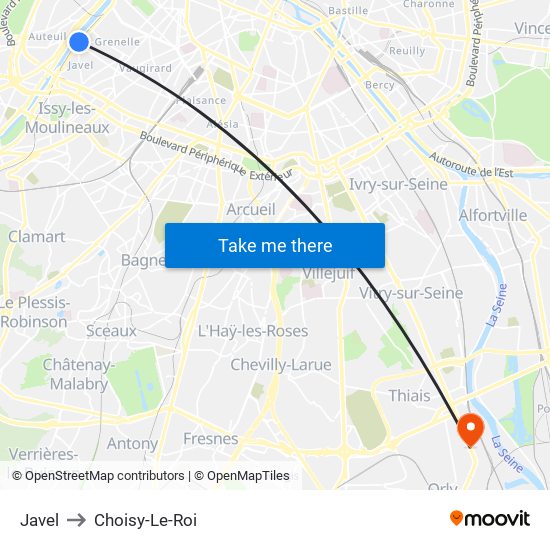 Javel to Choisy-Le-Roi map