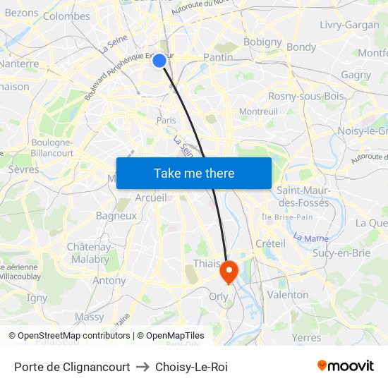 Porte de Clignancourt to Choisy-Le-Roi map