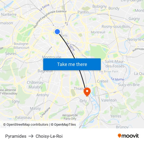 Pyramides to Choisy-Le-Roi map