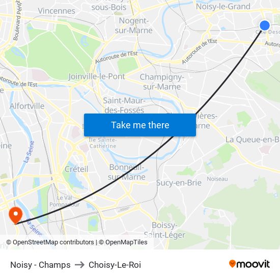 Noisy - Champs to Choisy-Le-Roi map