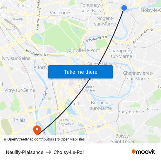 Neuilly-Plaisance to Choisy-Le-Roi map