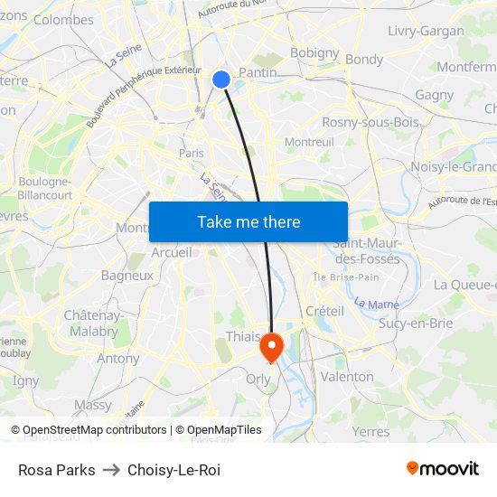 Rosa Parks to Choisy-Le-Roi map