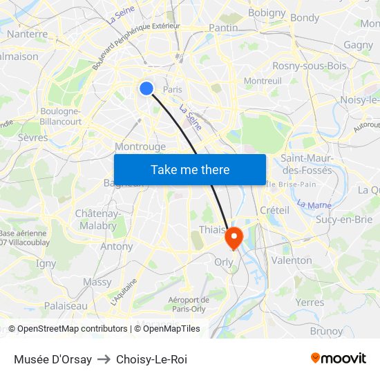 Musée D'Orsay to Choisy-Le-Roi map