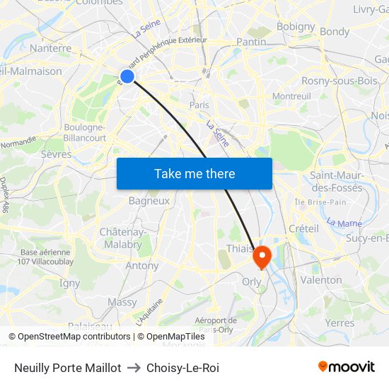 Neuilly Porte Maillot to Choisy-Le-Roi map