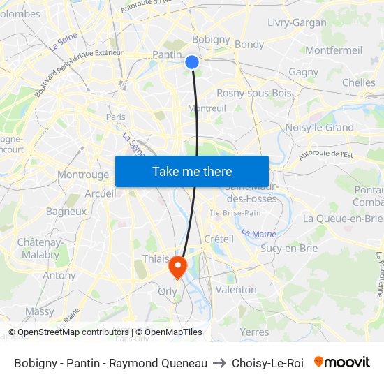 Bobigny - Pantin - Raymond Queneau to Choisy-Le-Roi map