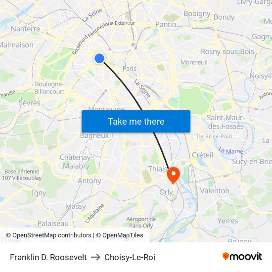 Franklin D. Roosevelt to Choisy-Le-Roi map