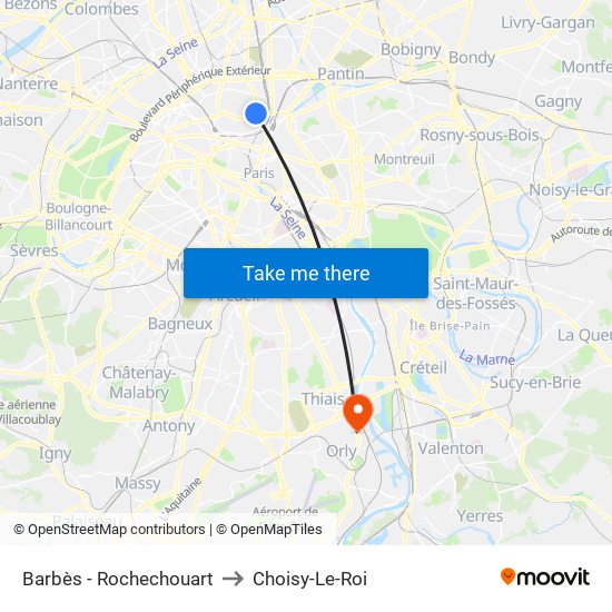 Barbès - Rochechouart to Choisy-Le-Roi map