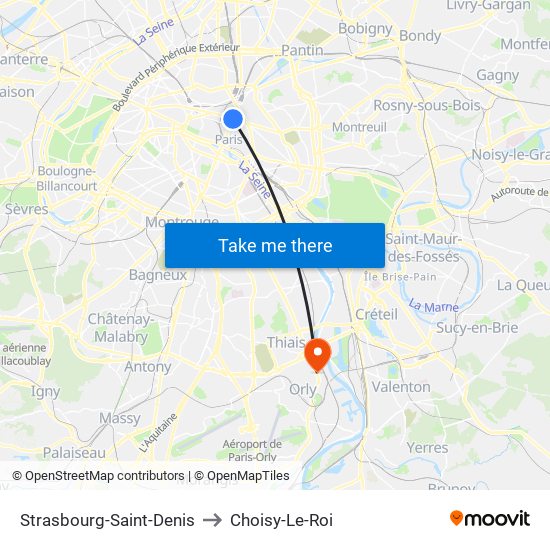 Strasbourg-Saint-Denis to Choisy-Le-Roi map