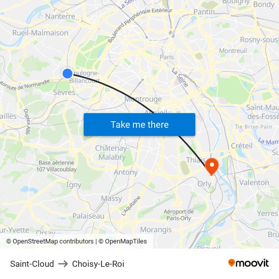 Saint-Cloud to Choisy-Le-Roi map