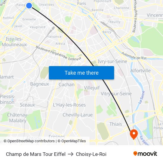 Champ de Mars Tour Eiffel to Choisy-Le-Roi map
