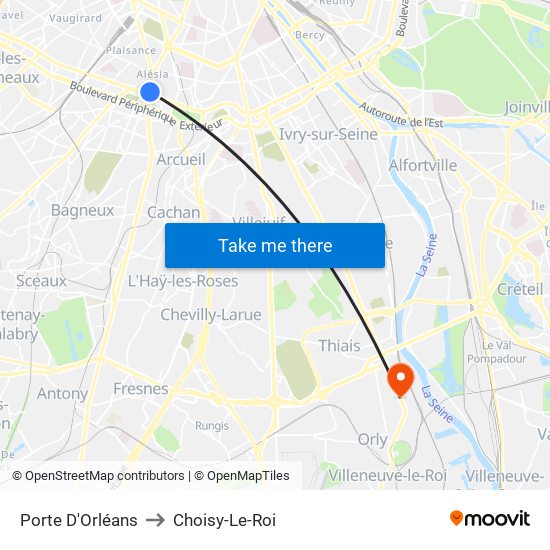 Porte D'Orléans to Choisy-Le-Roi map