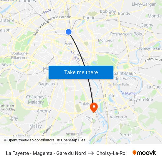 La Fayette - Magenta - Gare du Nord to Choisy-Le-Roi map