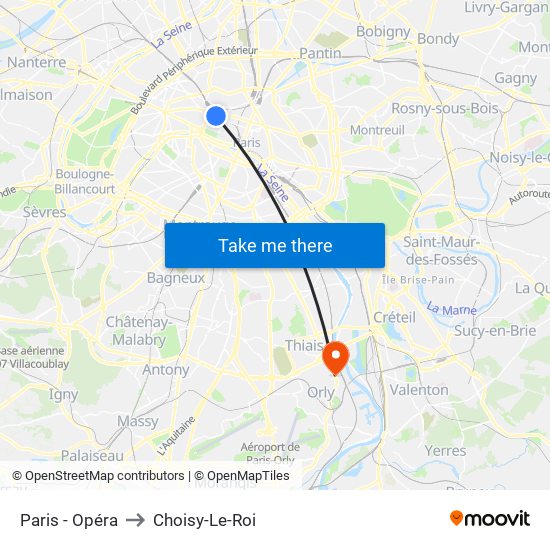 Paris - Opéra to Choisy-Le-Roi map