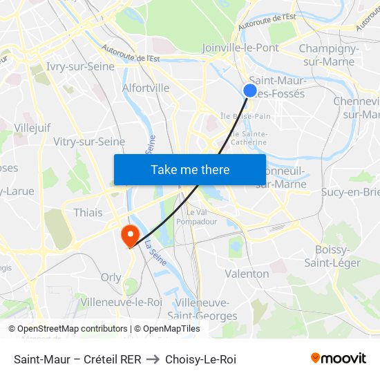 Saint-Maur – Créteil RER to Choisy-Le-Roi map