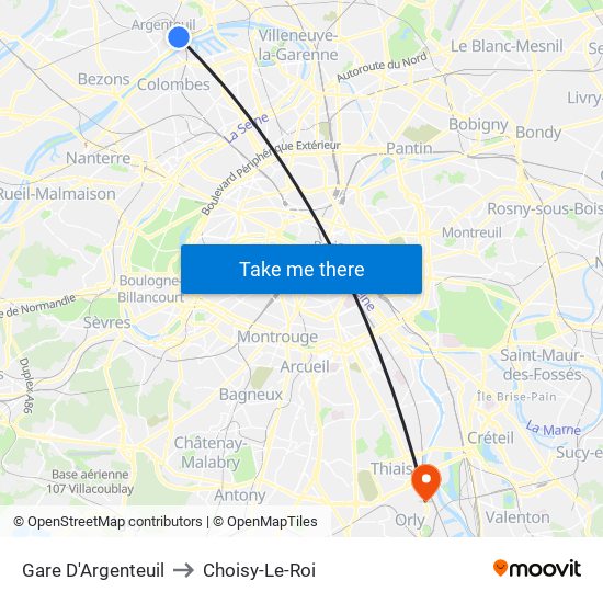 Gare D'Argenteuil to Choisy-Le-Roi map