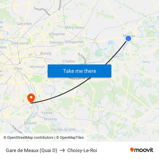 Gare de Meaux (Quai D) to Choisy-Le-Roi map