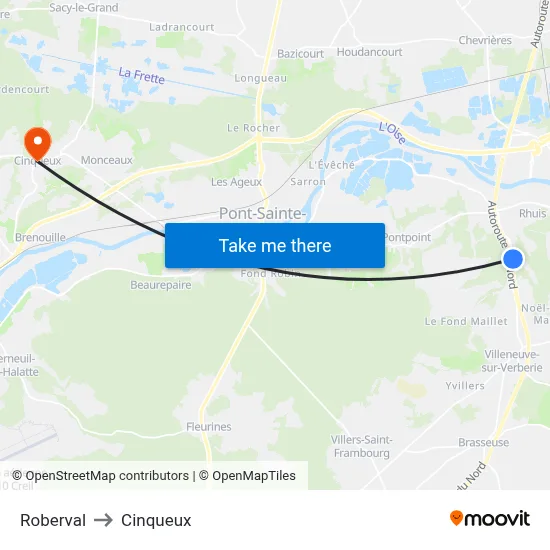 Roberval to Cinqueux map