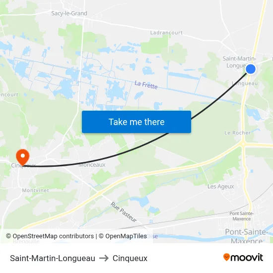 Saint-Martin-Longueau to Cinqueux map