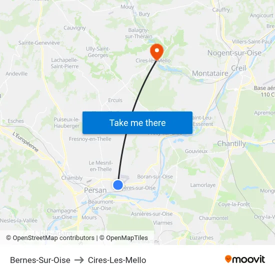 Bernes-Sur-Oise to Cires-Les-Mello map