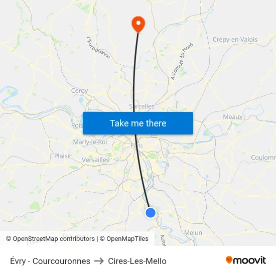 Évry - Courcouronnes to Cires-Les-Mello map